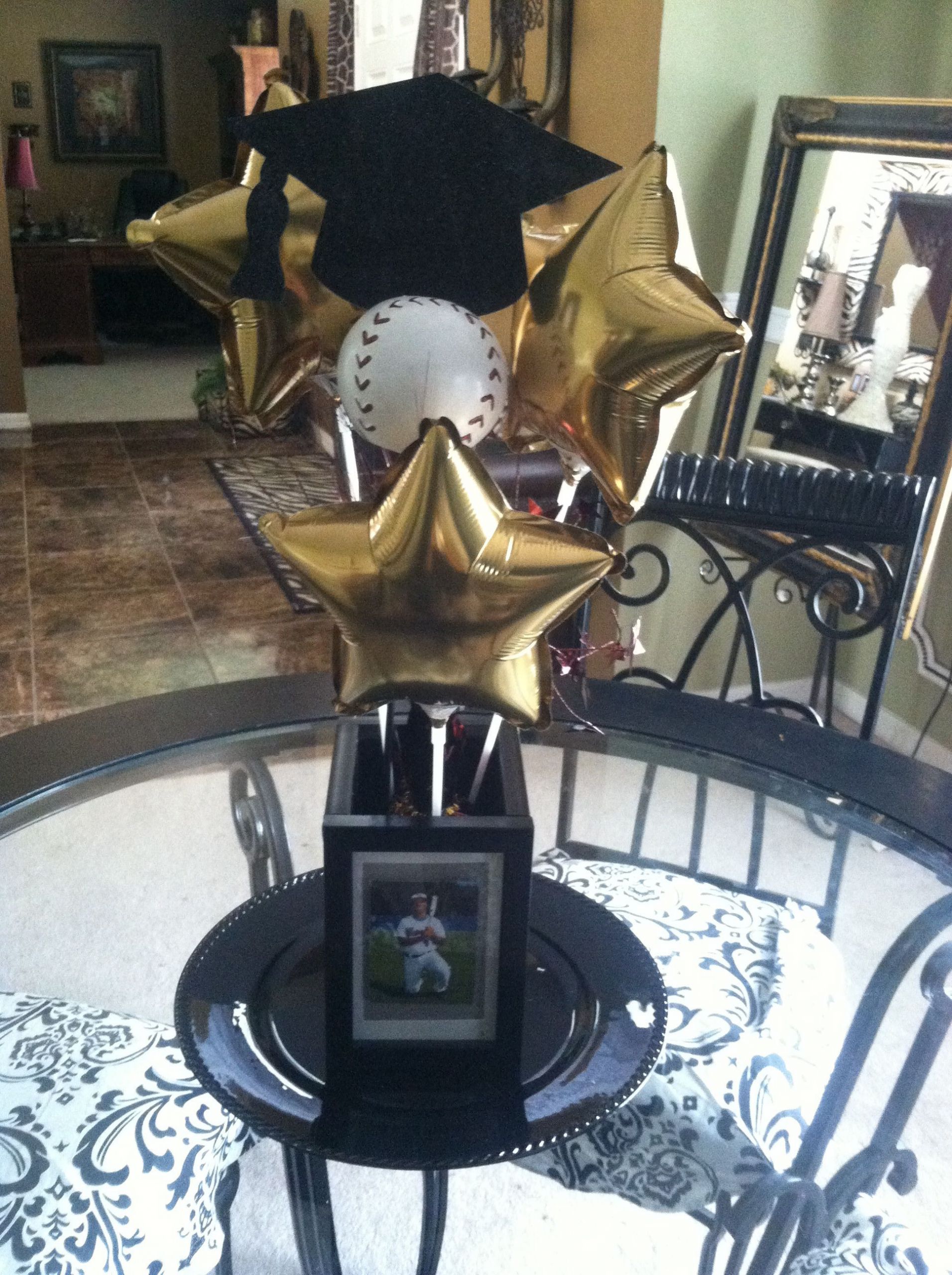 Graduation Party Decoration Ideas For Guys
 Graduation centerpiece love this without he baseball for