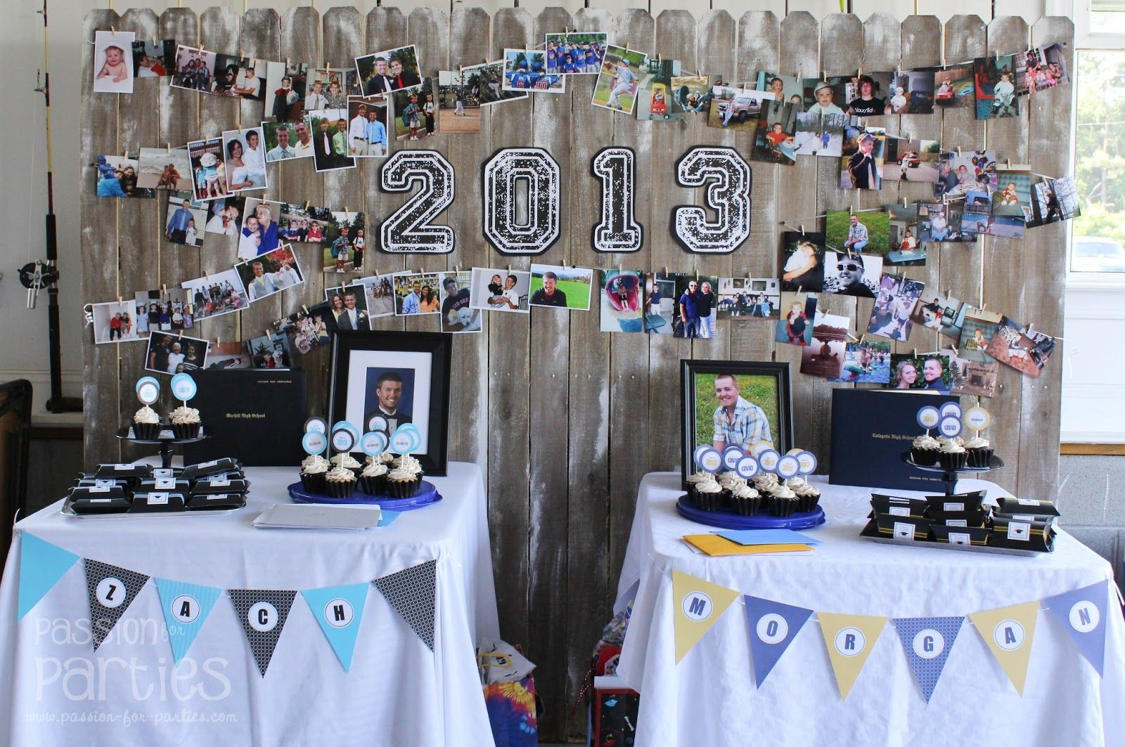 Graduation Party Decoration Ideas For Guys
 Use mini clothespins and ribbon to display pics of the