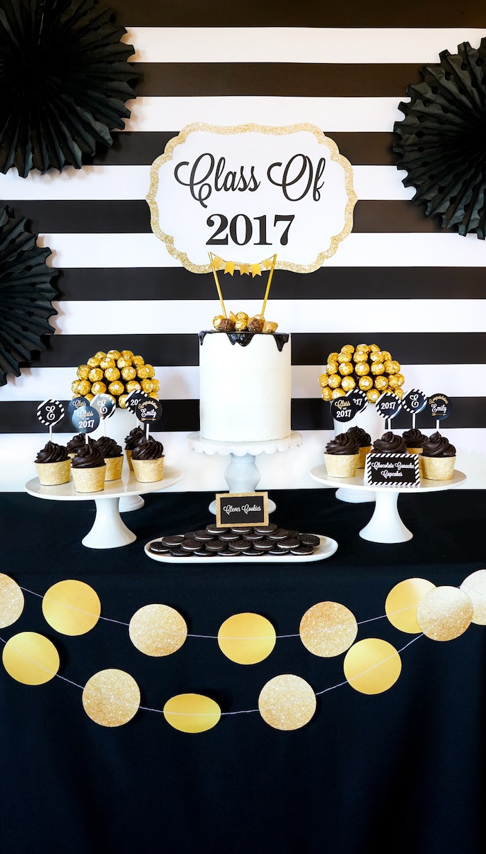 Graduation Party Decorations Ideas
 Kara s Party Ideas "Be Bold" Black & Gold Graduation Party