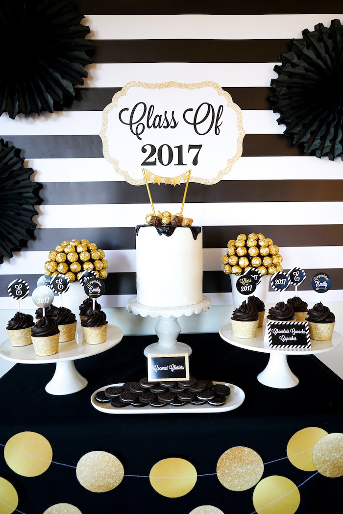 Graduation Party Decorations Ideas
 Kara s Party Ideas "Be Bold" Black & Gold Graduation Party