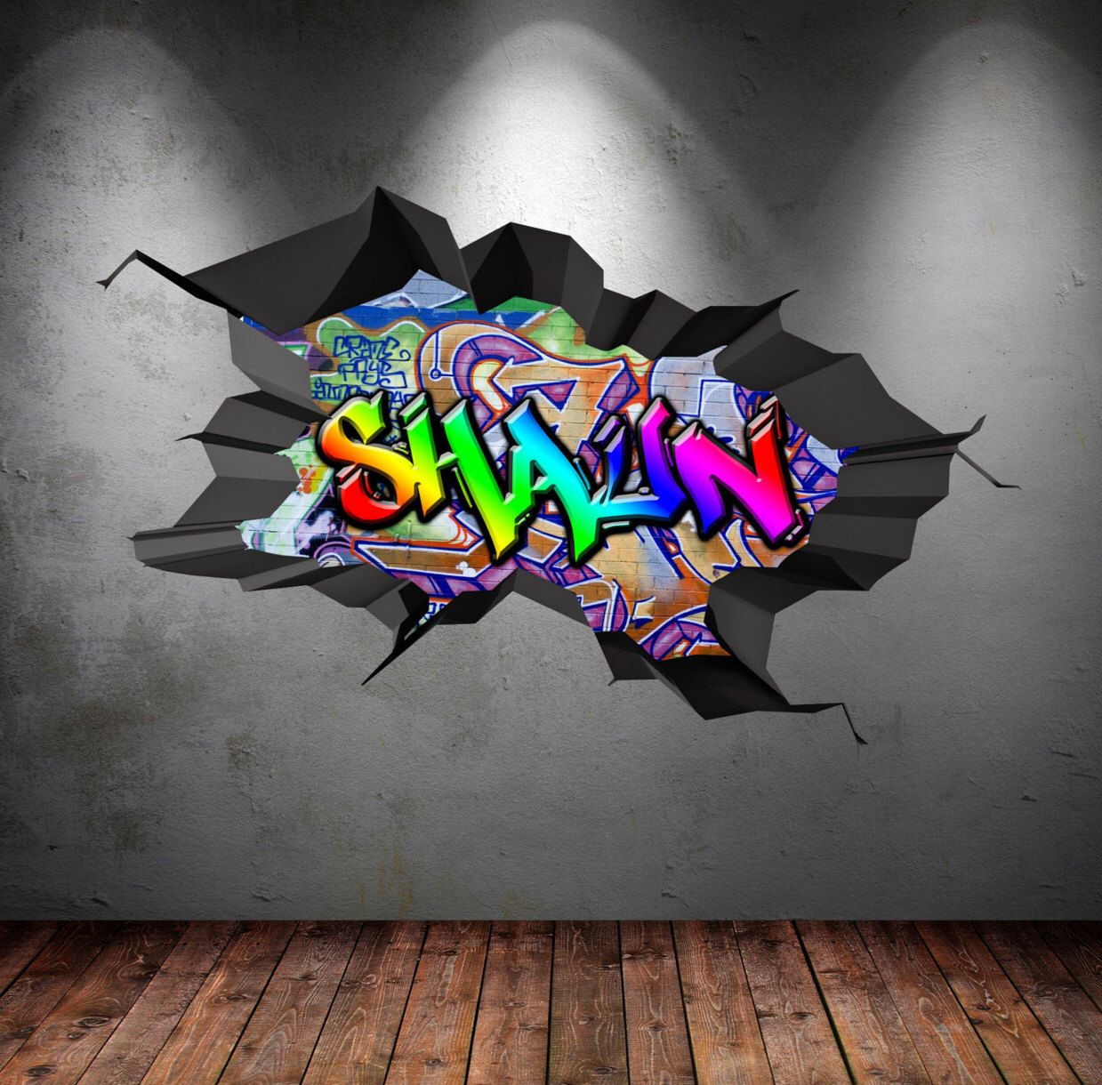 Graffiti Bedroom Wall
 Personalised Name Full Colour Graffiti Wall Decals Cracked