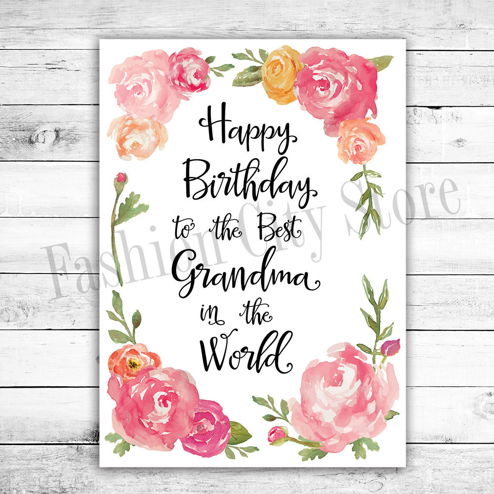 Grandma Birthday Card
 Happy Birthday Card for Grandma Watercolor by FashionCityStore