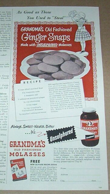 Grandma'S Molasses Cookies
 1951 print ad Grandma s Molasses ginger snap cookies
