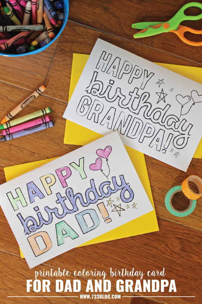 Grandpa Birthday Card
 DAD GRANDPA Printable Coloring Birthday Cards