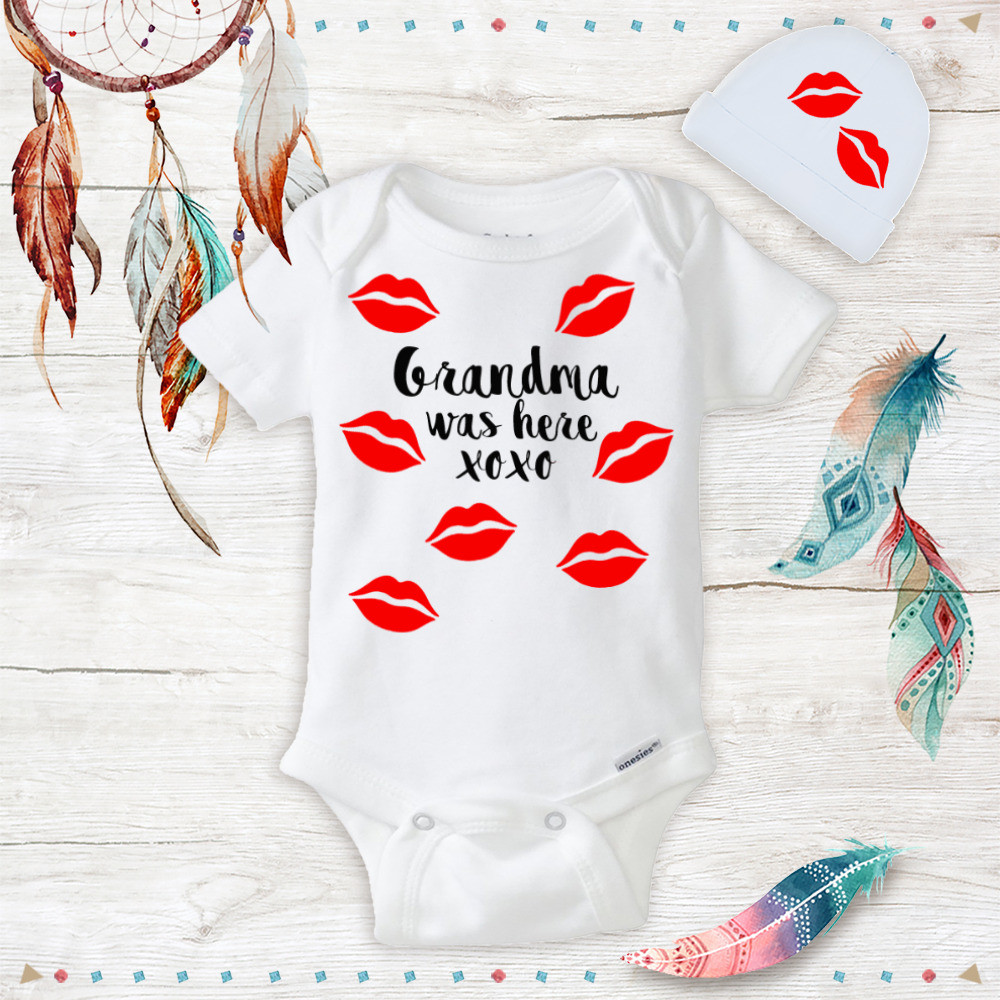 Grandpa Gift Ideas From Baby
 Grandma was here kisses onesie set Baby Shower Gift Ideas