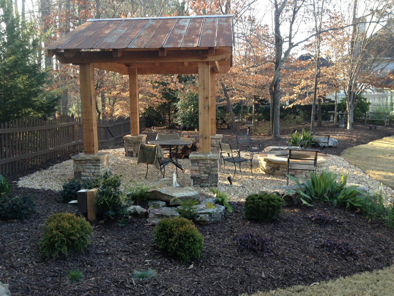 Gravel Patio With Fire Pit
 Fire pit cazebo and gravel patio