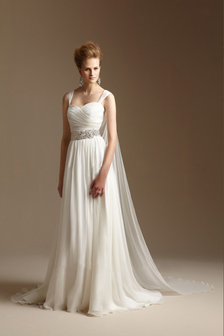 Grecian Wedding Dress
 Grecian Style Wedding Dress with Watteau Train Long