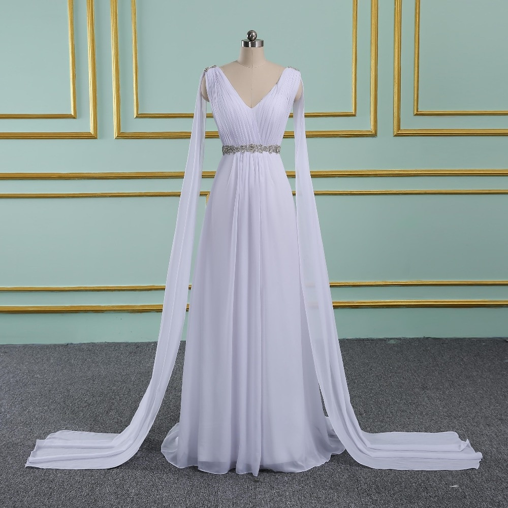 Grecian Wedding Dress
 Greek Style Wedding Dresses with Watteau Train 2018 V neck