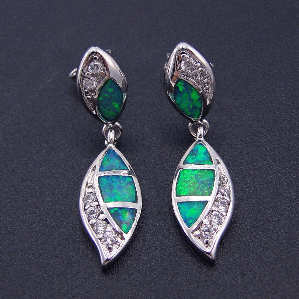 Green Drop Earrings
 Fashion jewelry Green fire opal earring with White CZ