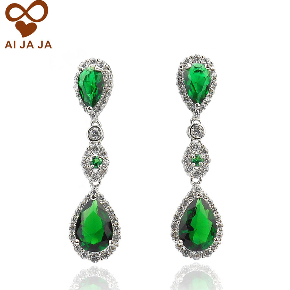 Green Drop Earrings
 Top Quality Micro insert Water Drop Emerald Green Drop