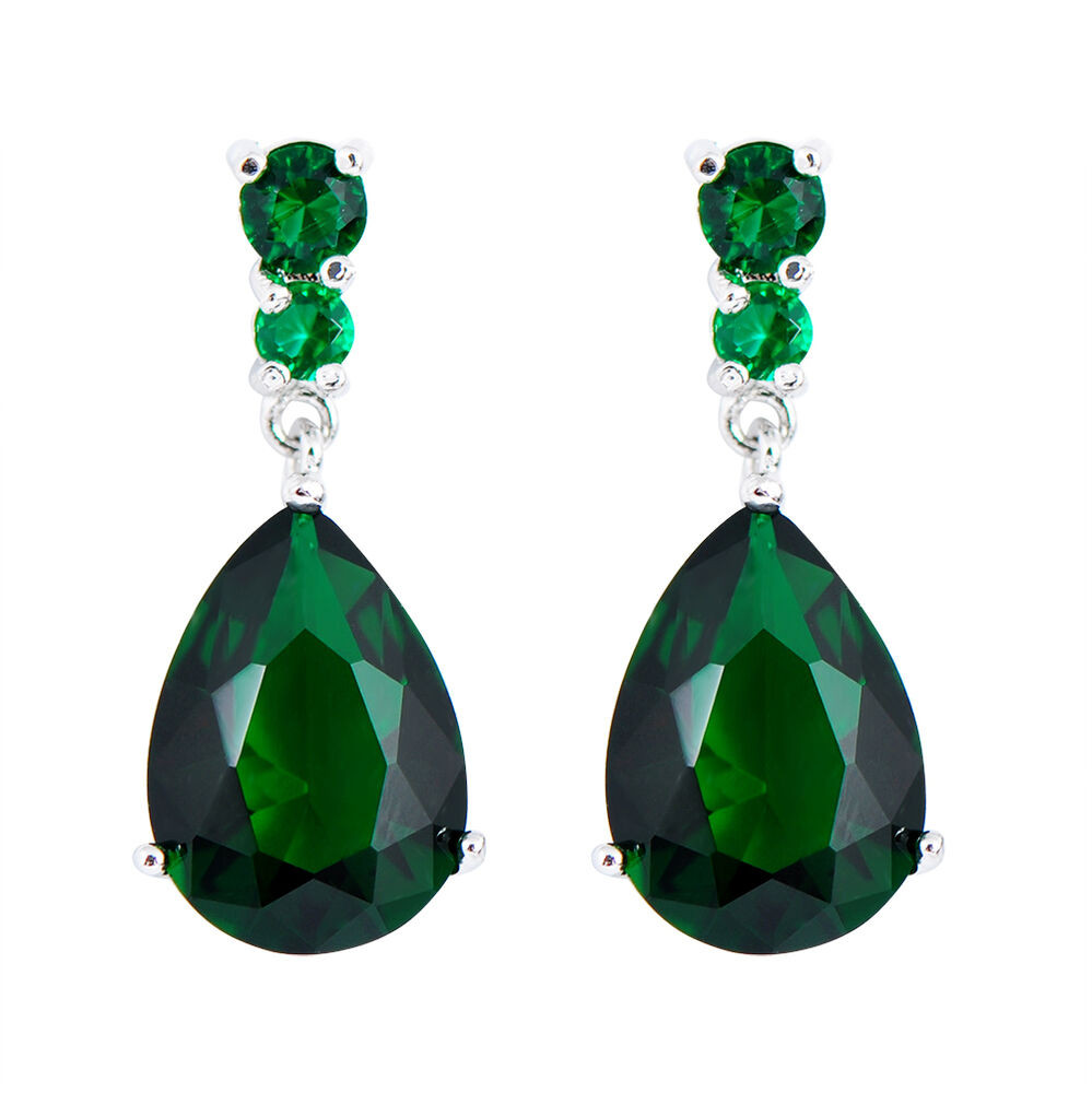 Green Drop Earrings
 Teardrop Green Emerald Drop Dangle Earrings White Gold