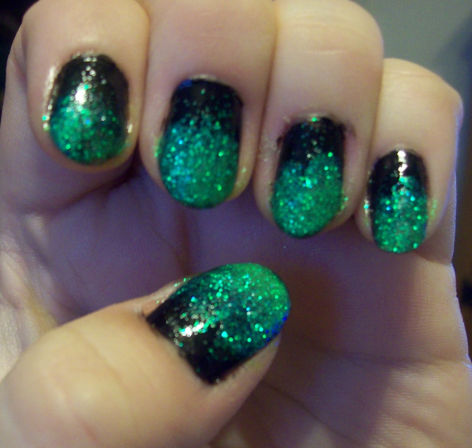 Green Glitter Nails
 Chaotic Beauty by AG Green Glitter Ombre Nails