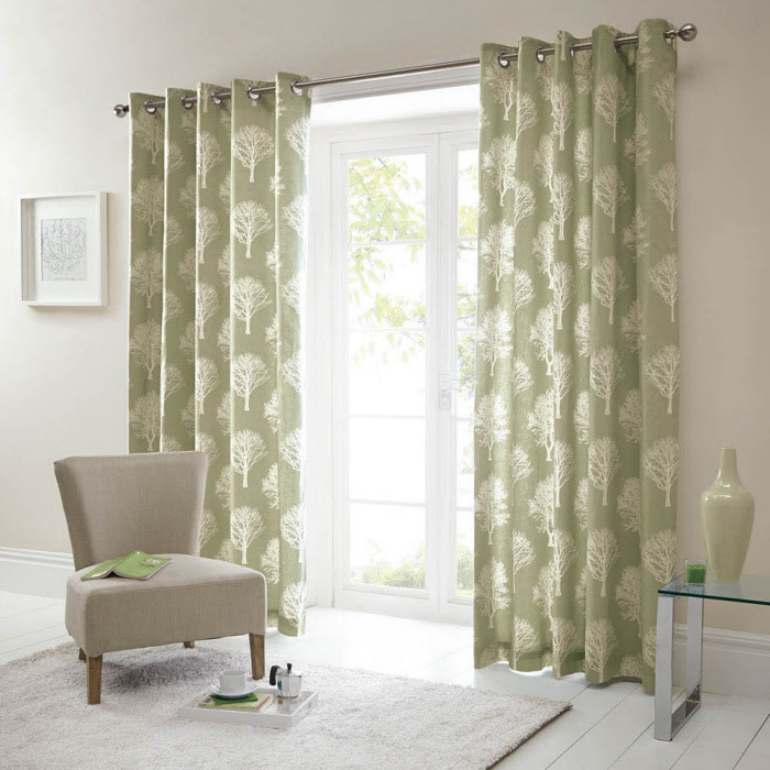 Green Living Room Curtains
 Woodland Trees Green Eyelet Living Room Curtains