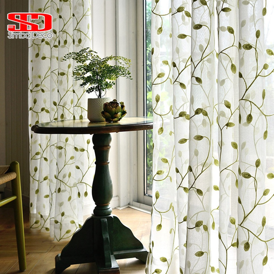 Green Living Room Curtains
 Embroidery Leaves Tulle Curtains For Living Room Green