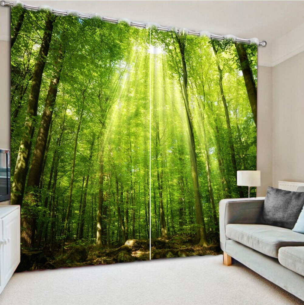 Green Living Room Curtains
 Modern style curtains living room window green forest
