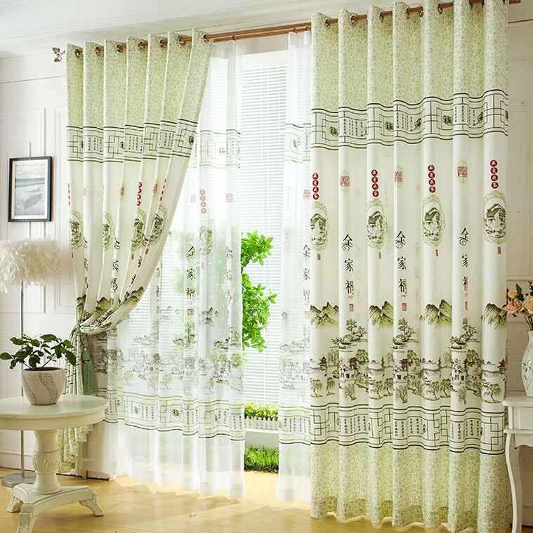 Green Living Room Curtains
 Fresh Light Green Polyester Chinese Style Decorative