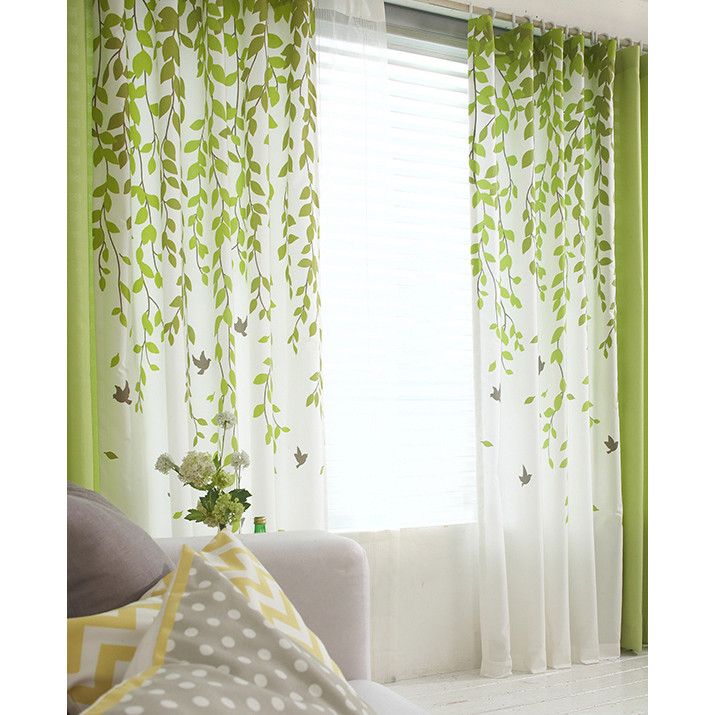 Green Living Room Curtains
 Lime Green and White Leaf Print Poly Cotton Blend Country