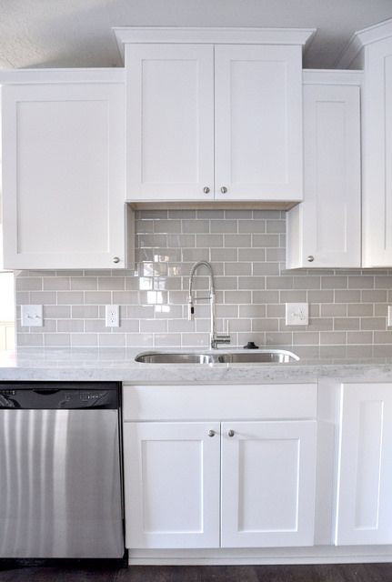 Grey Subway Tile Kitchen
 Gray subway tile and white cabinets