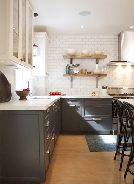 Grey Tile Kitchen
 The Green Bungalow White Kitchens Subway Tile Two Toned