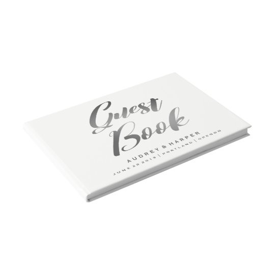 Grey Wedding Guest Book
 Gra nt Silver Grey Simple Personalized Wedding Guest