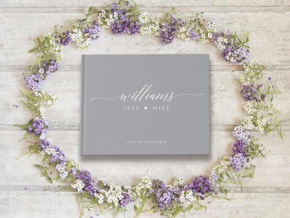 Grey Wedding Guest Book
 Gray And White Wedding Guest Book Personalized Name And