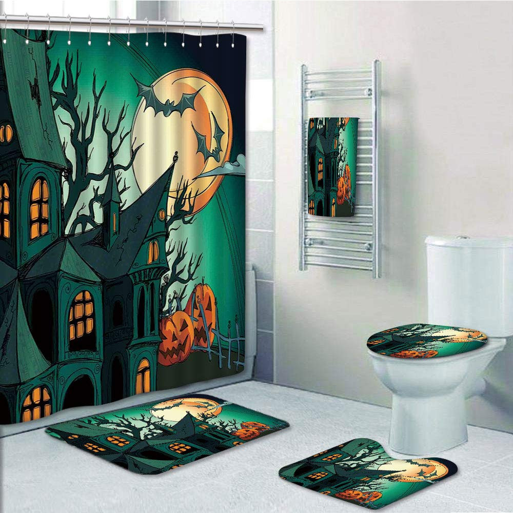 Halloween Bathroom Set
 PRTAU Halloween Haunted Me val Cartoon Bats in Twi