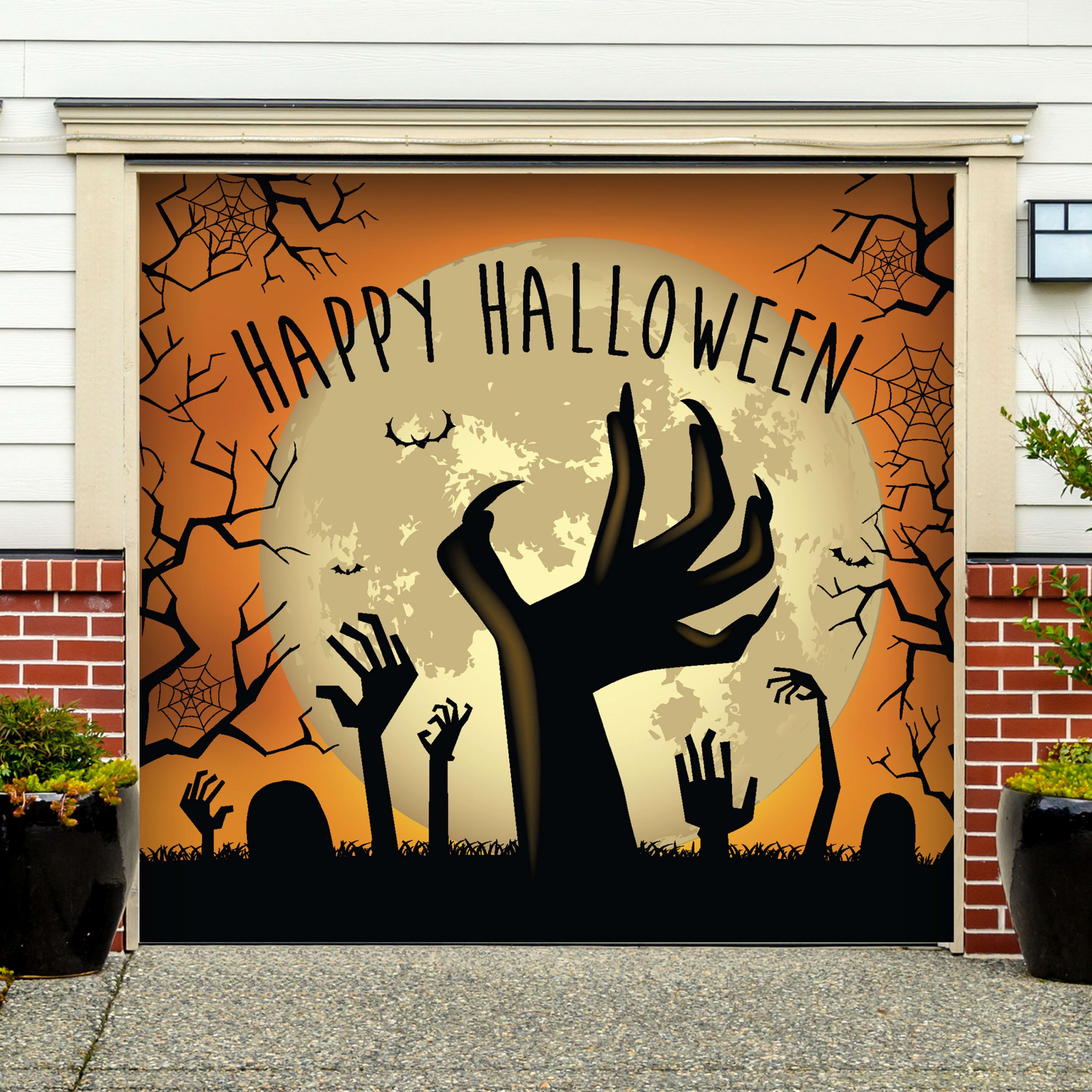 Halloween Garage Door Decals
 Happy Halloween Graveyard Zombie Hands Garage Door