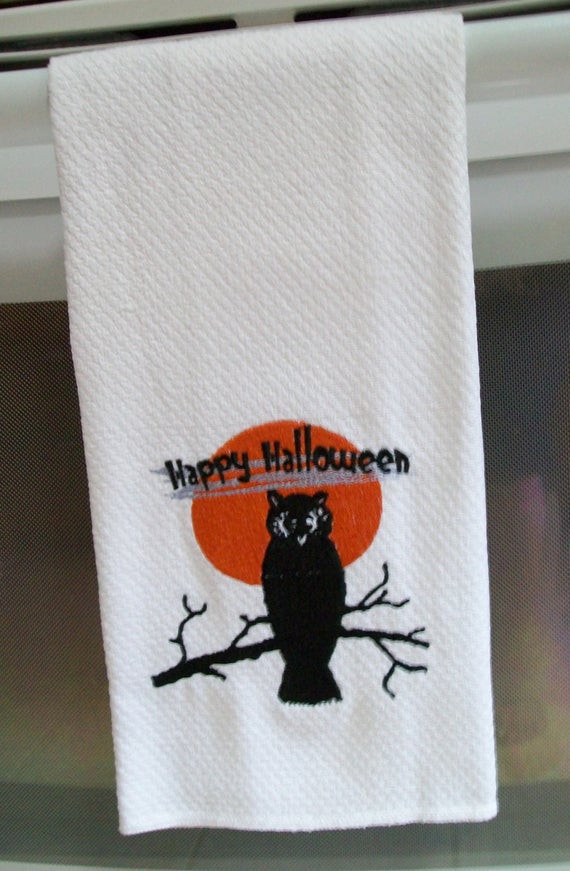 Halloween Kitchen Towels
 Items similar to Happy Halloween Owl Towel Kitchen Towel
