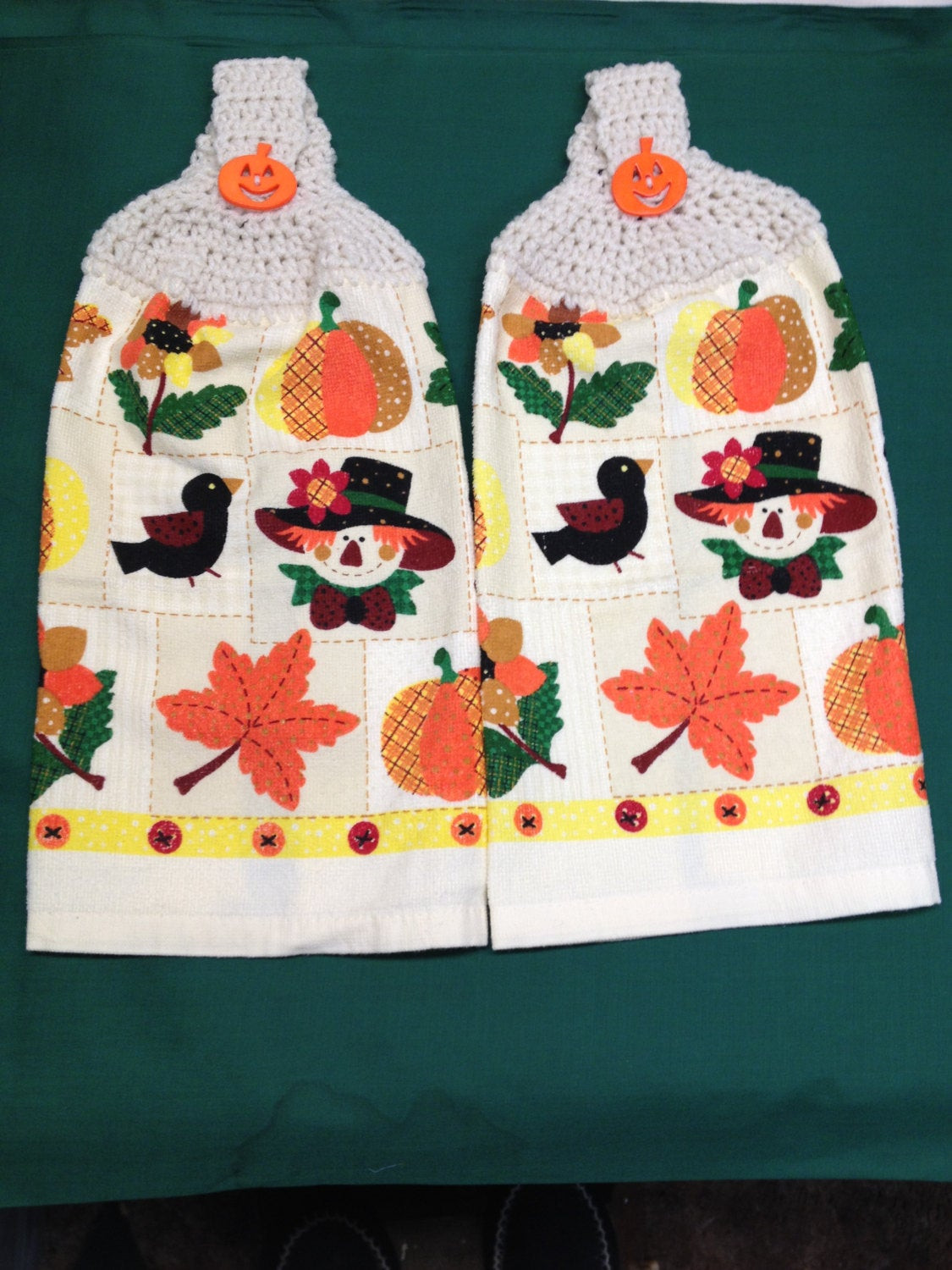 Halloween Kitchen Towels
 HALLOWEEN Hand or Kitchen Towel set of 2 by craftysandy on