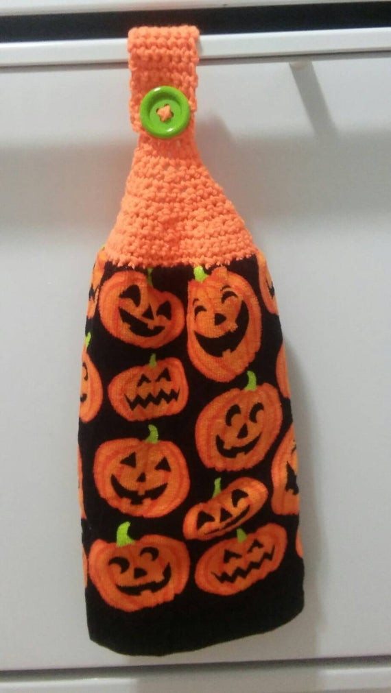 Halloween Kitchen Towels
 Halloween Dishtowel Dish Towel with Crochet Top Dish Towel