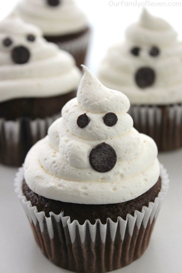 Halloween Mini Cupcakes
 Marshmallow Ghost Cupcakes OurFamilyofSeven