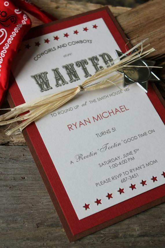 Handmade Birthday Invitations
 Handmade Wanted Cowboy Birthday Invitations