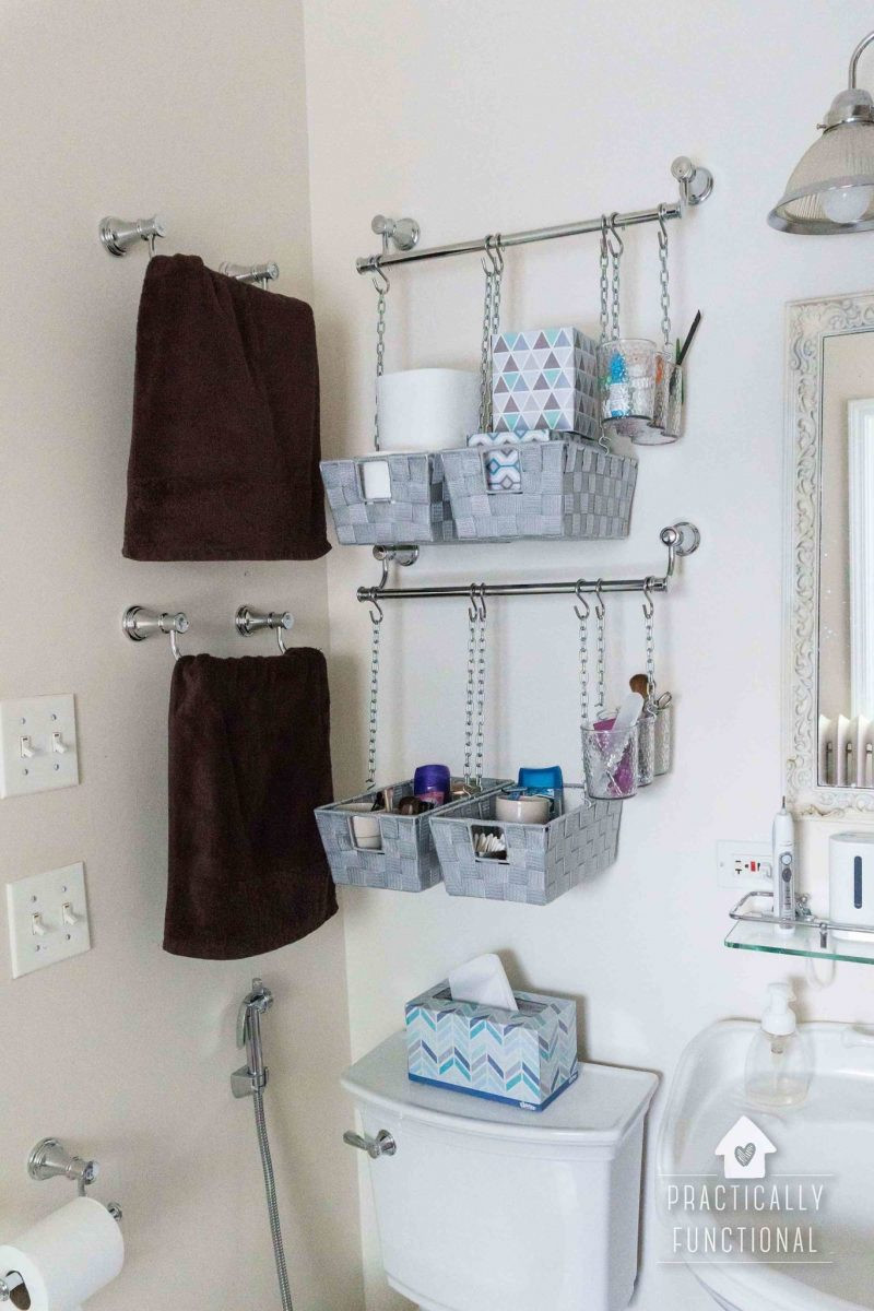 Hanging Baskets For Bathroom Storage
 DIY Hanging Storage Bins For Over The Toilet Storage