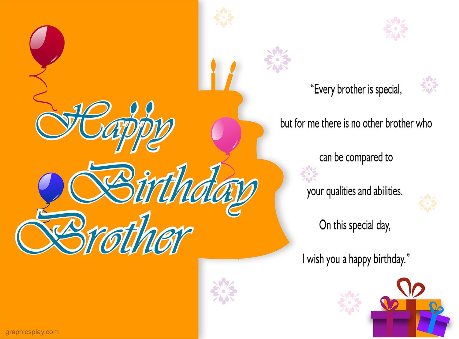 Happy Birthday Brother Quote
 Happy Birthday Brother Greeting with Quotes GraphicsPlay