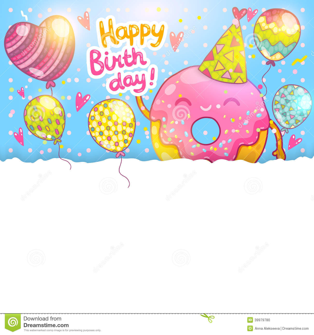 Happy Birthday Card Template
 Happy Birthday Card Background With Cute Donut Stock