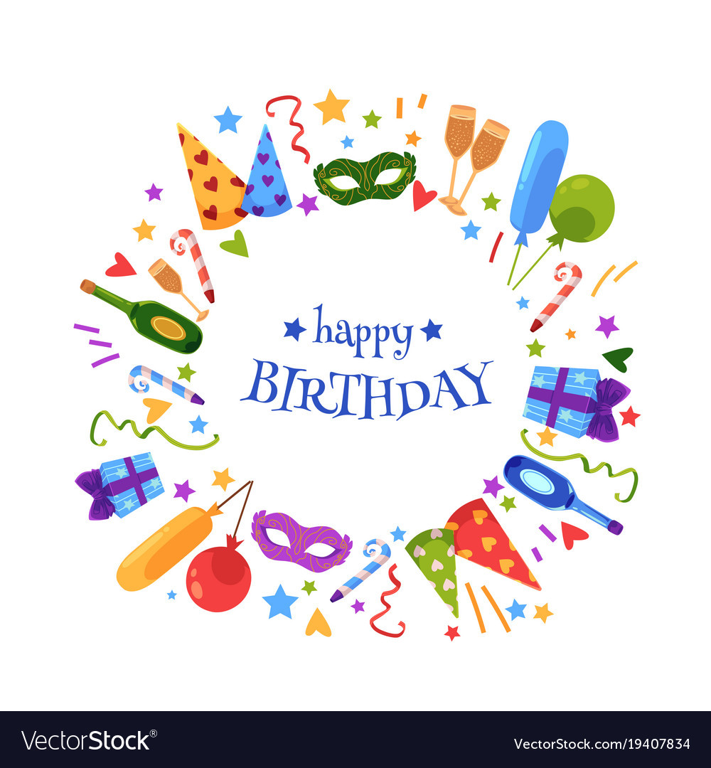 Happy Birthday Card Template
 Flat happy birthday card template Royalty Free Vector Image