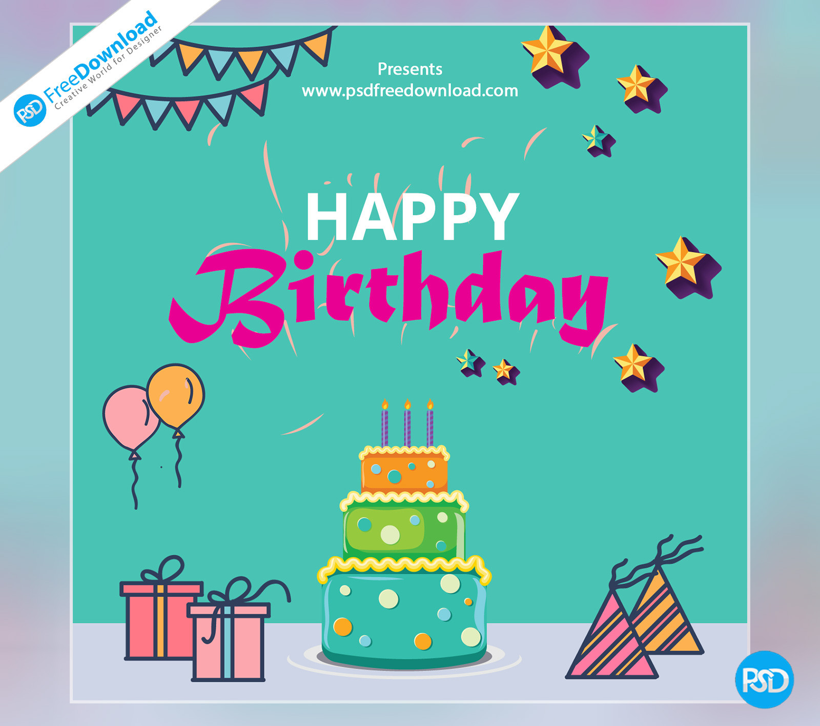 Happy Birthday Card Template
 Happy Birthday Template Greeting Card PSD Free Download