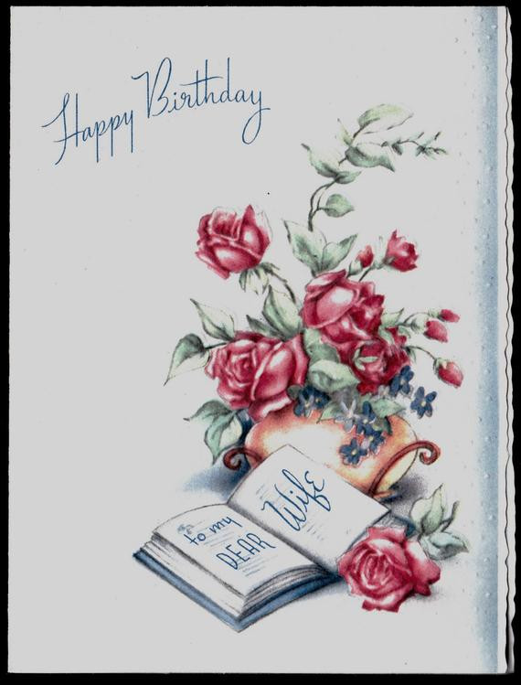 Happy Birthday Wife Cards
 vintage WIFE Happy Birthday Greeting Card by vintagerecycling