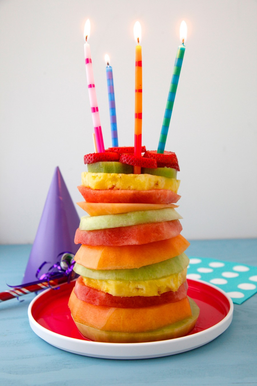 Healthy Birthday Cakes
 Fruit Tower Birthday Cake