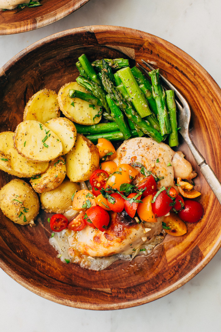 Healthy Dinners With Chicken
 Sheet Pan Bruschetta Chicken with Potatoes and Asparagus