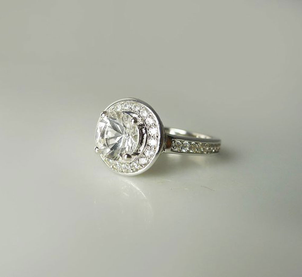 Herkimer Diamond Engagement Ring
 Herkimer Diamond Halo Engagement Ring Sterling Silver Design