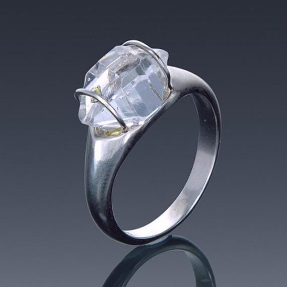 Herkimer Diamond Engagement Ring
 Herkimer Diamond Engagement Ring 925 Sterling Silver Gold 14K