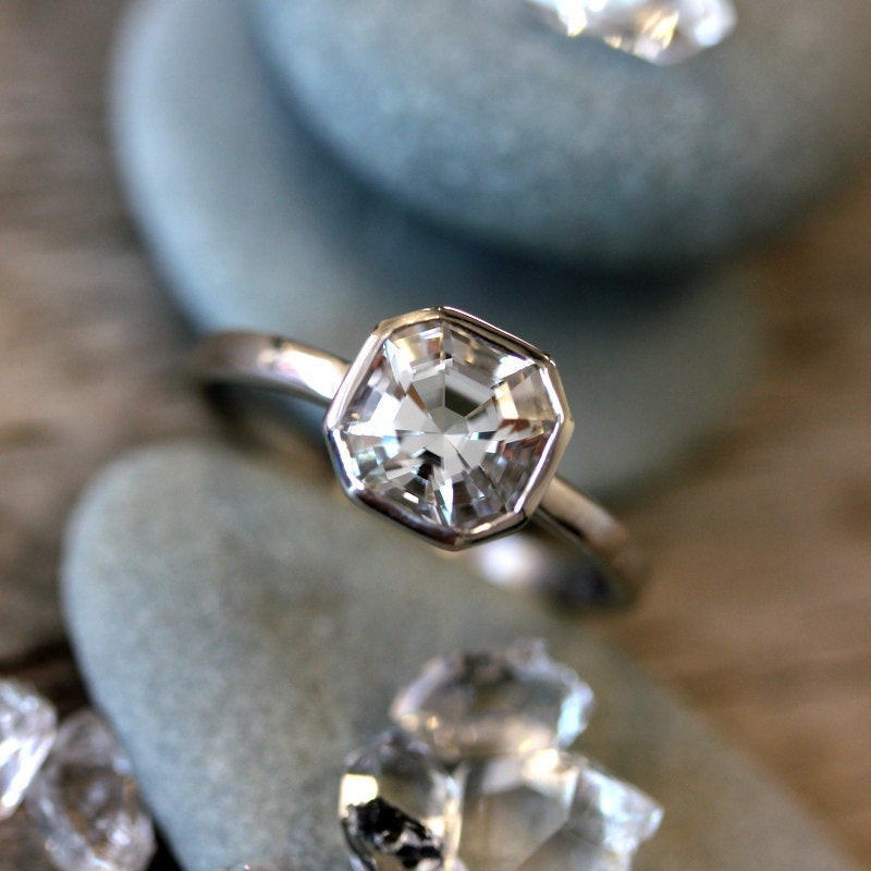 Herkimer Diamond Engagement Ring
 Cut in the USA Cruelty Free Herkimer Diamond Gemstone Ring