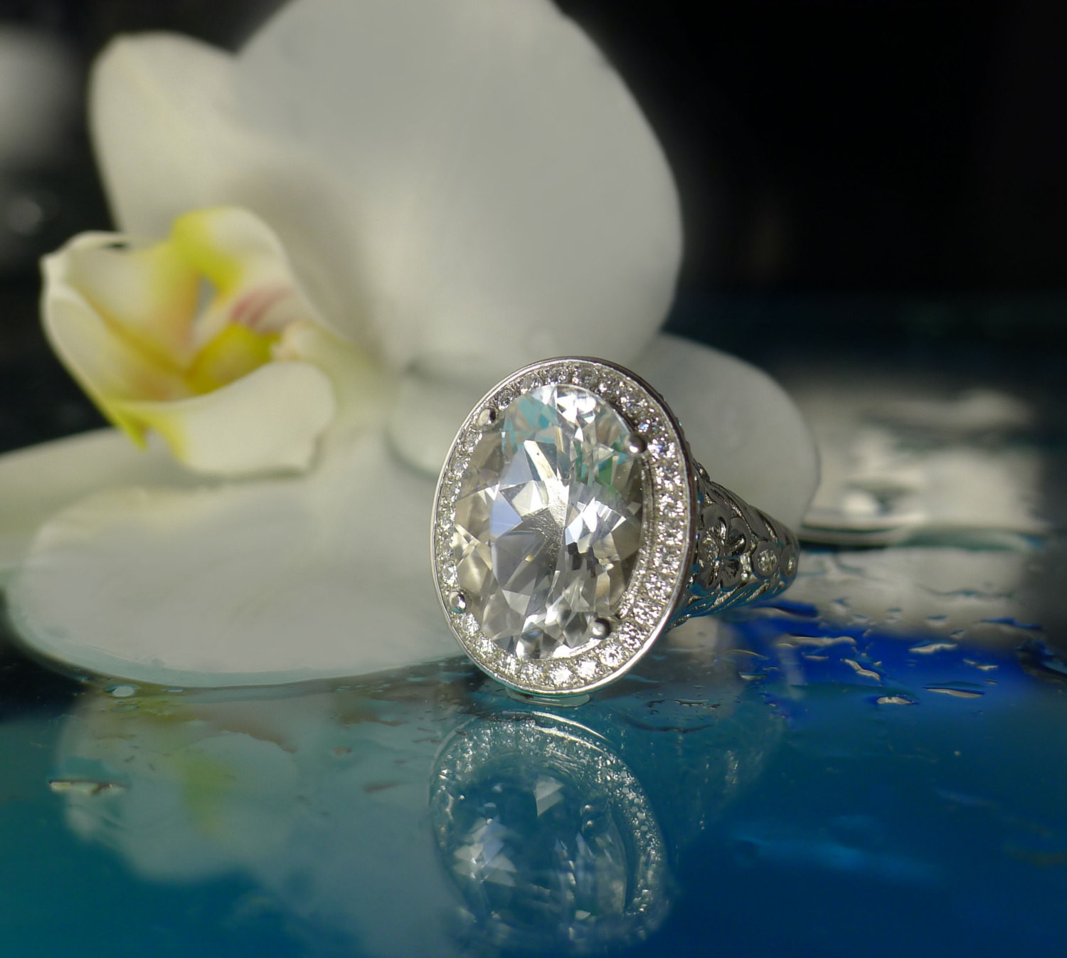 Herkimer Diamond Engagement Ring
 Herkimer Diamond Engagement Ring Elegant Oval Design by