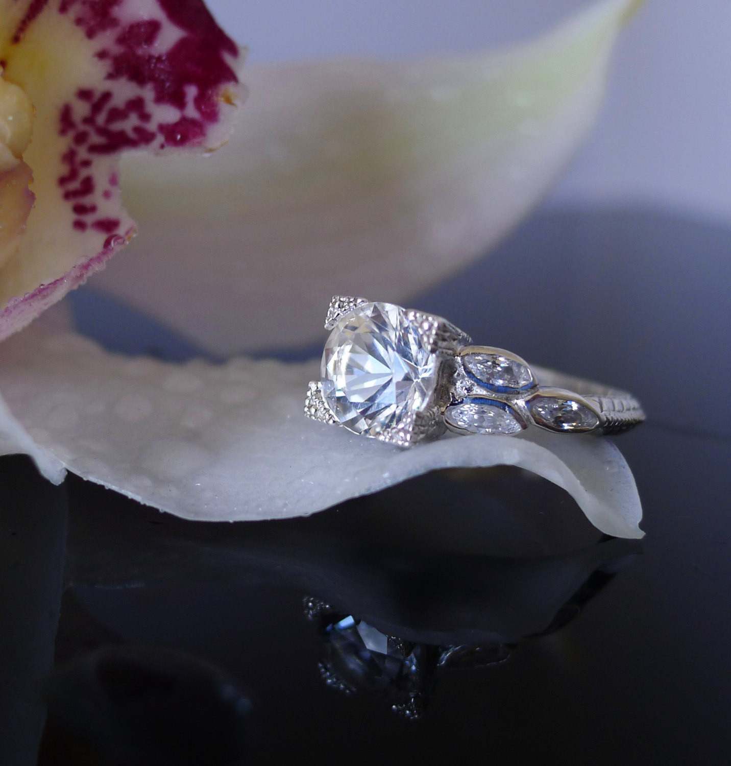 Herkimer Diamond Engagement Ring
 Herkimer Diamond Engagement Ring Antique Style Ring Conflict