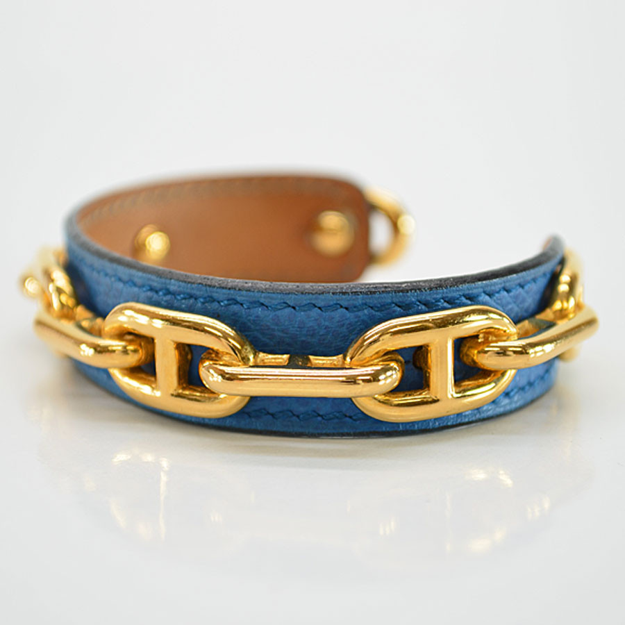 Hermes Bracelet Womens
 BrandValue Hermes HERMES bangle navy blue x gold leather