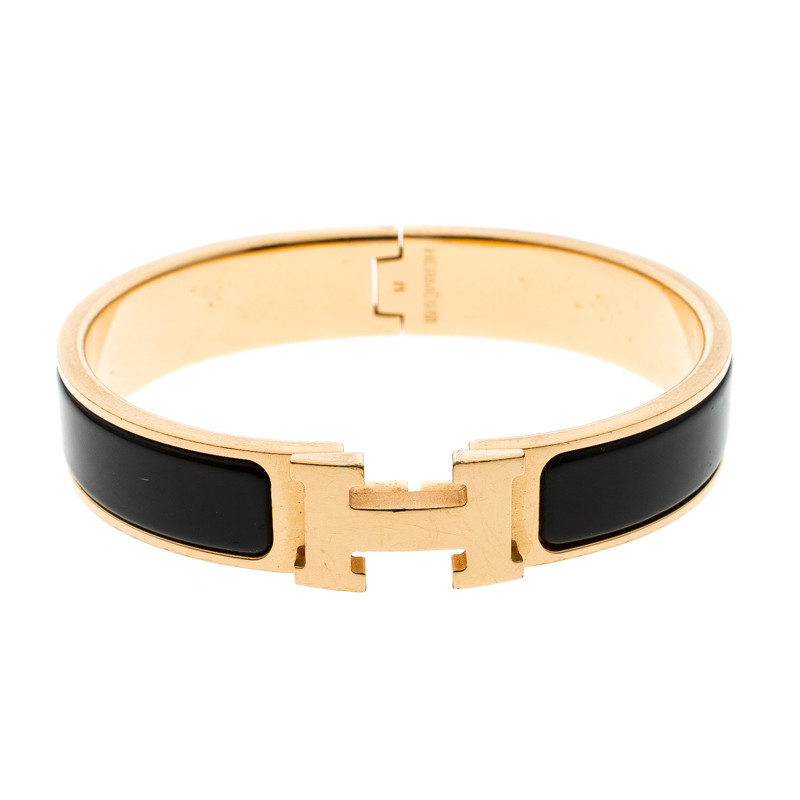 Hermes Bracelet Womens
 Hermes Clic Clac H Black Enameled Gold Tone Bracelet PM