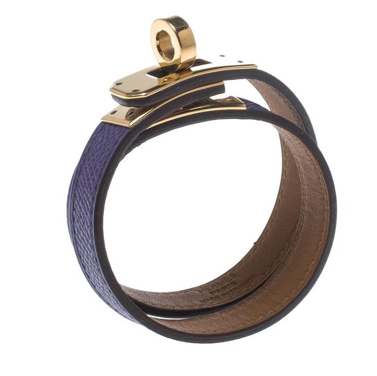 Hermes Wrap Bracelet
 Hermes Kelly Double Tour Purple Leather Gold Plated Wrap