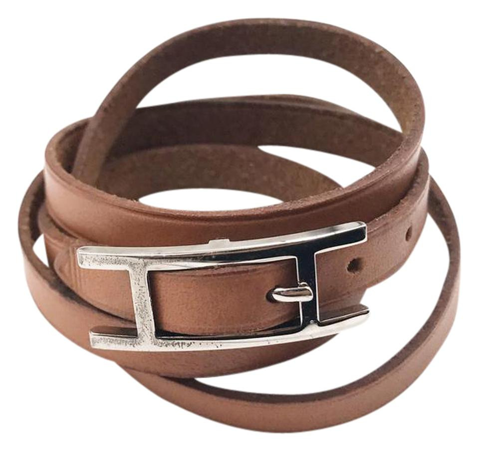 Hermes Wrap Bracelet
 Hermès Brown Silver Palladium H Belt Leather Wrap Bracelet