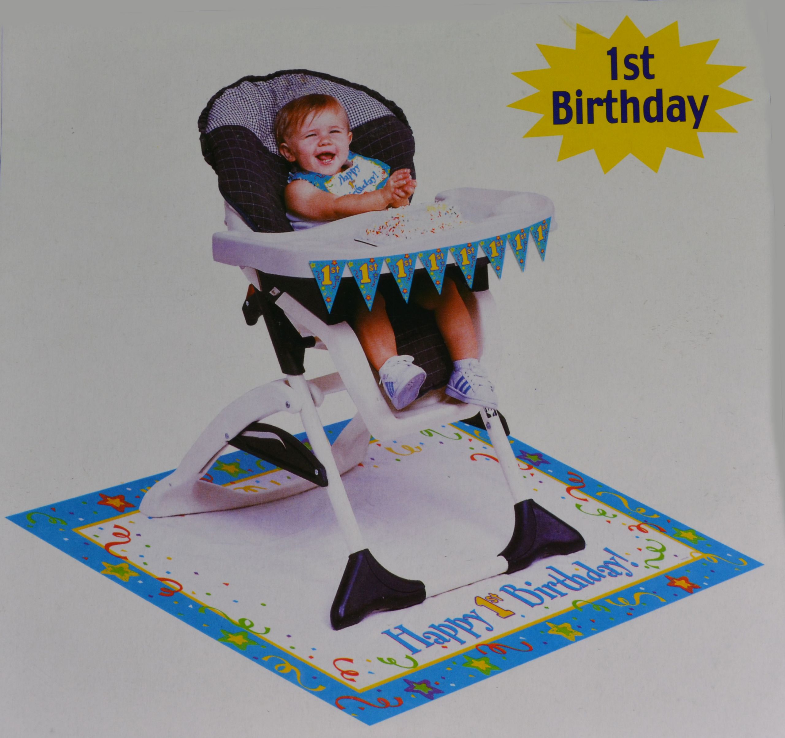 High Chair Decorations 1st Birthday
 Paper Art Boys Blue 1st Birthday High Chair Party